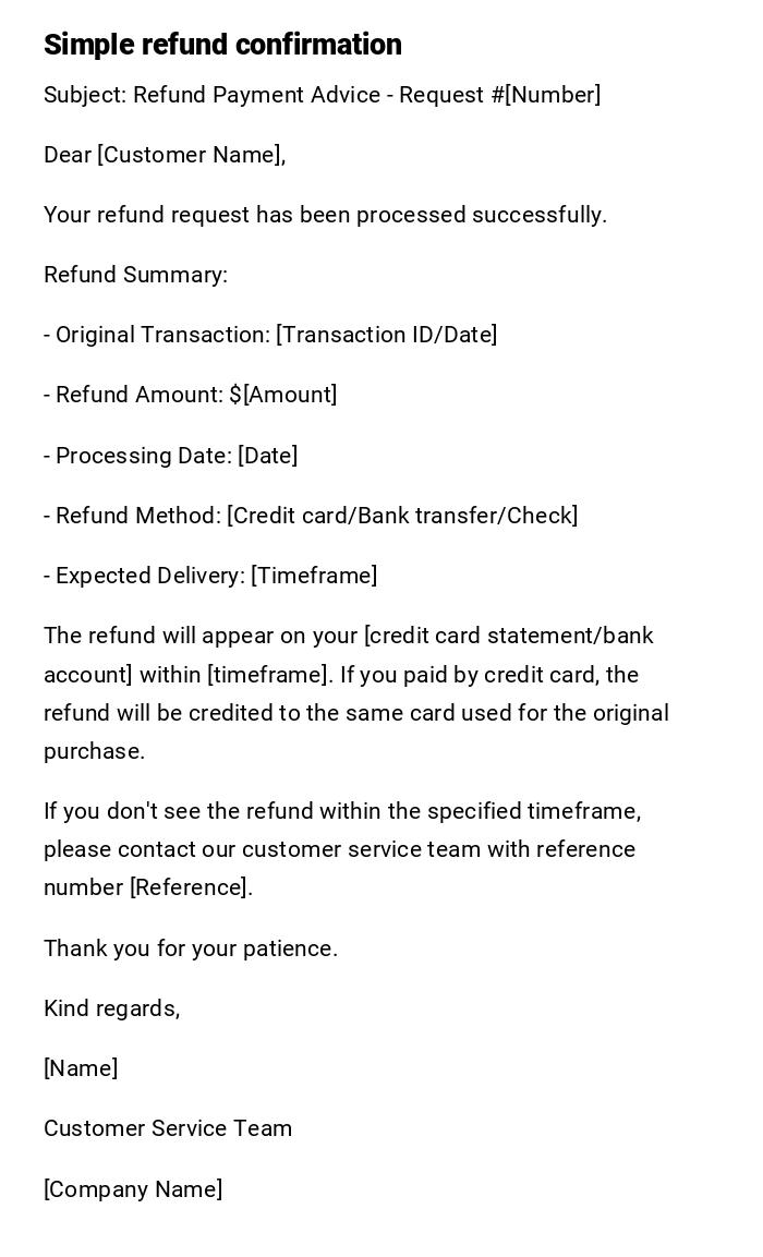 Simple refund confirmation
