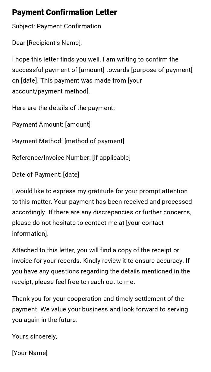 Payment Confirmation Letter