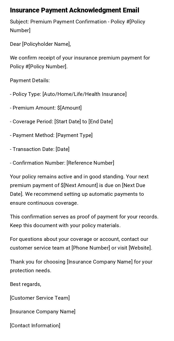 Insurance Payment Acknowledgment Email