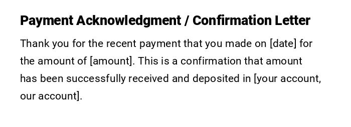 Payment Acknowledgment / Confirmation Letter