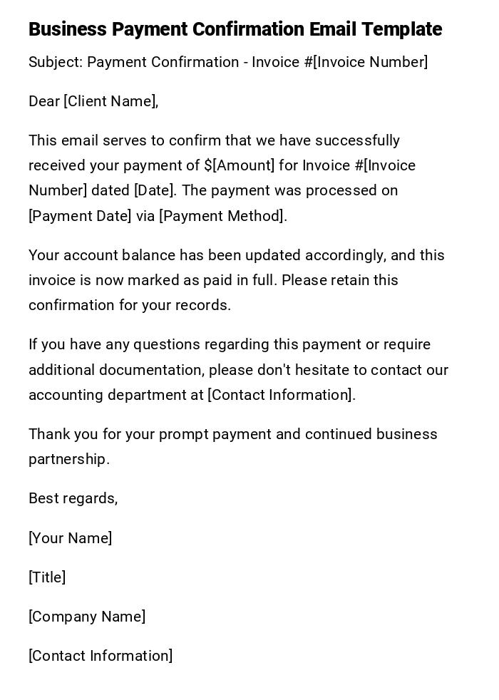 Business Payment Confirmation Email Template