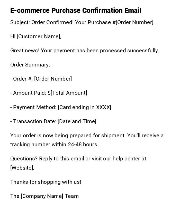E-commerce Purchase Confirmation Email