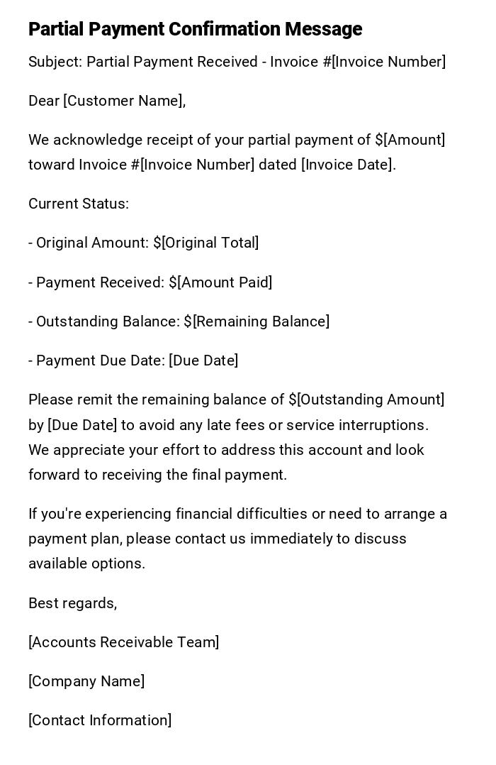 Partial Payment Confirmation Message