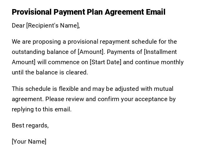 Provisional Payment Plan Agreement Email