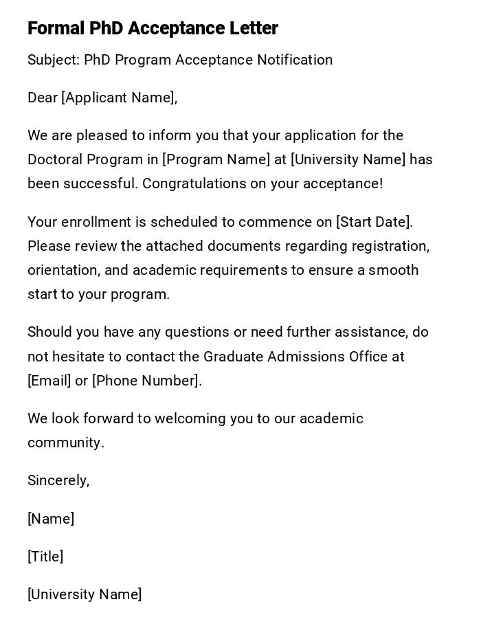 Formal PhD Acceptance Letter
