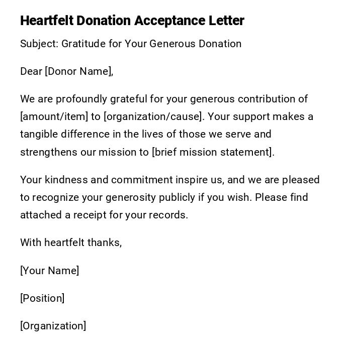 Heartfelt Donation Acceptance Letter