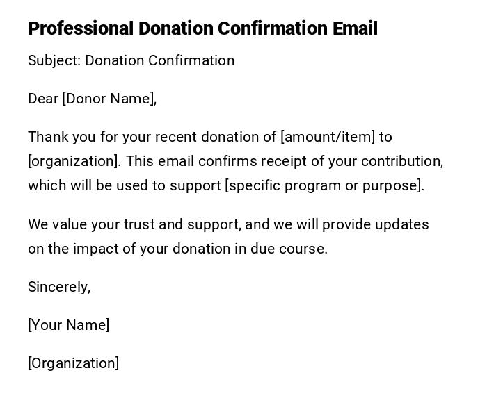 Professional Donation Confirmation Email