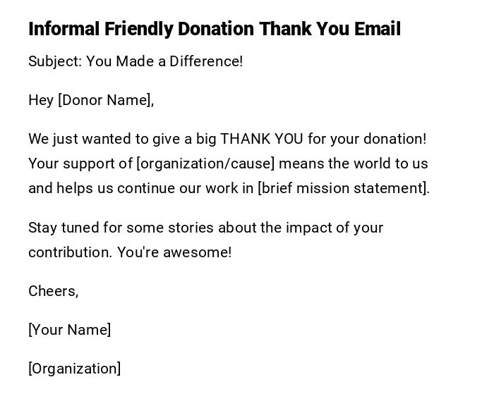 Informal Friendly Donation Thank You Email