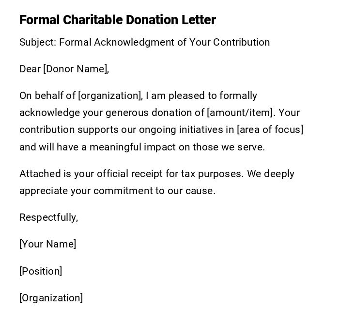 Formal Charitable Donation Letter