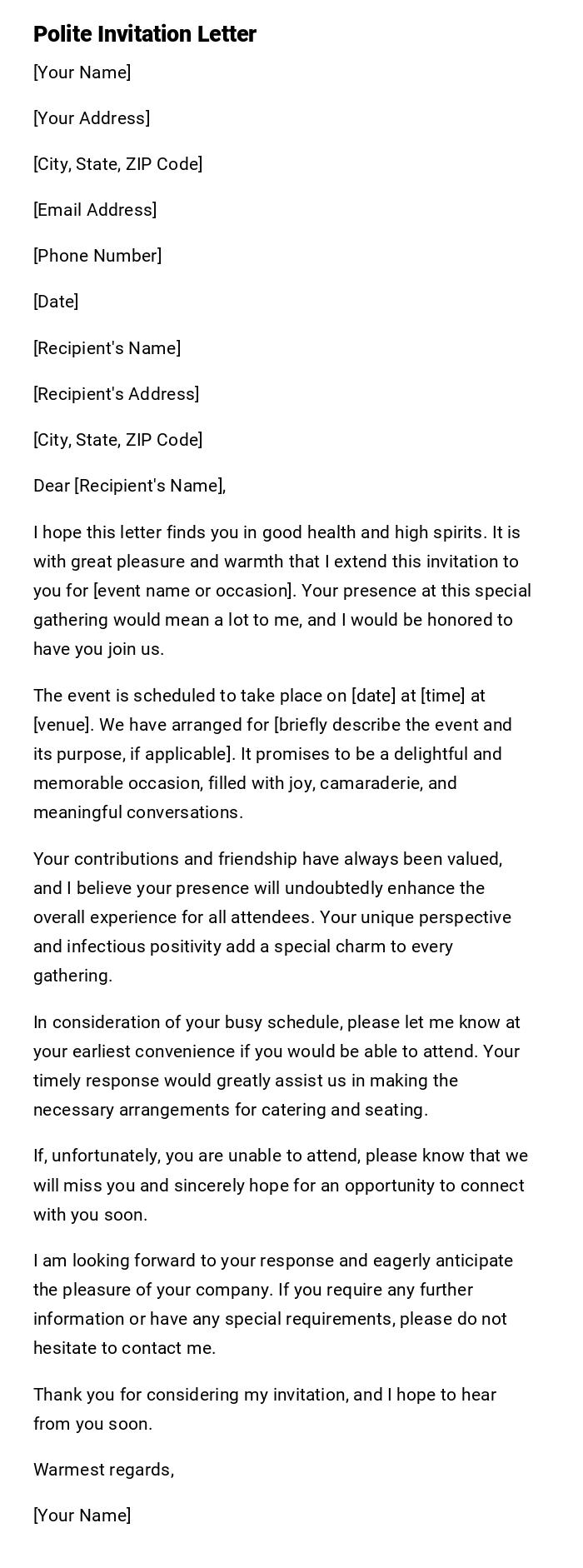 Polite Invitation Letter Polite Invitation Letter