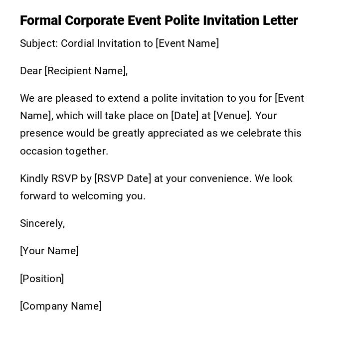 Formal Corporate Event Polite Invitation Letter Formal Corporate Event Polite Invitation Letter