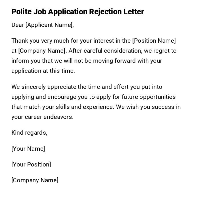 Polite Job Application Rejection Letter