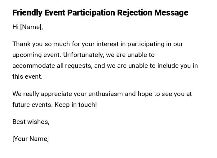 Friendly Event Participation Rejection Message