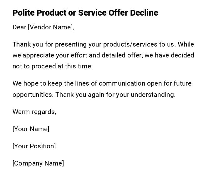 Polite Product or Service Offer Decline
