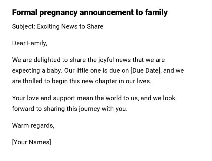 Formal pregnancy announcement to family