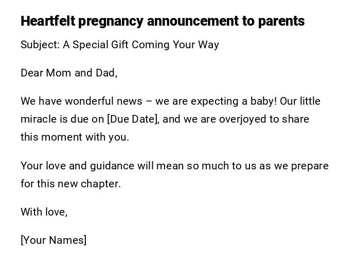 Heartfelt pregnancy announcement to parents