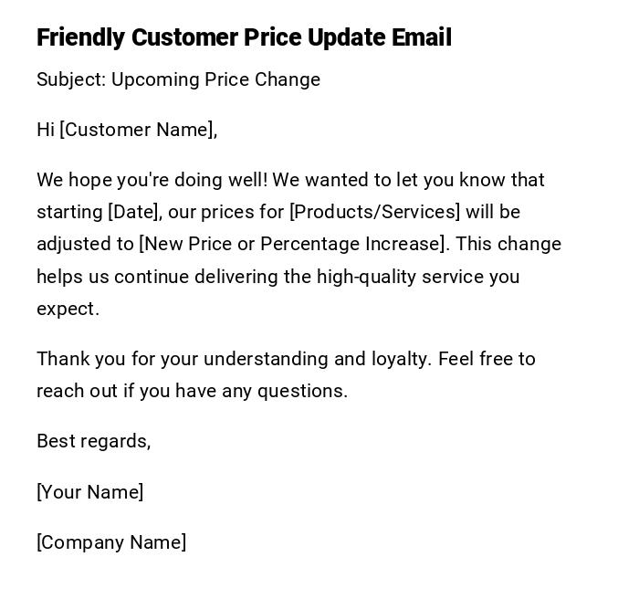 Friendly Customer Price Update Email