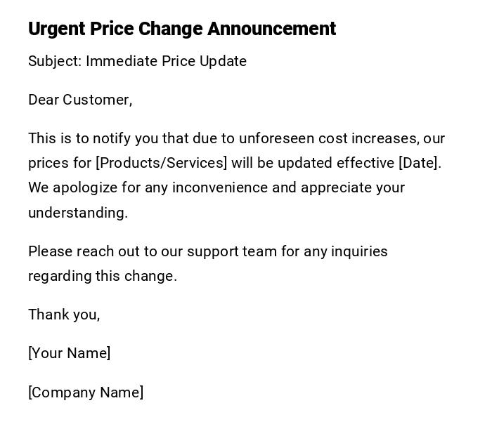 Urgent Price Change Announcement