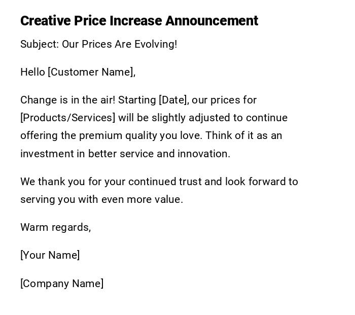 Creative Price Increase Announcement