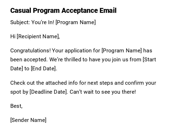 Casual Program Acceptance Email