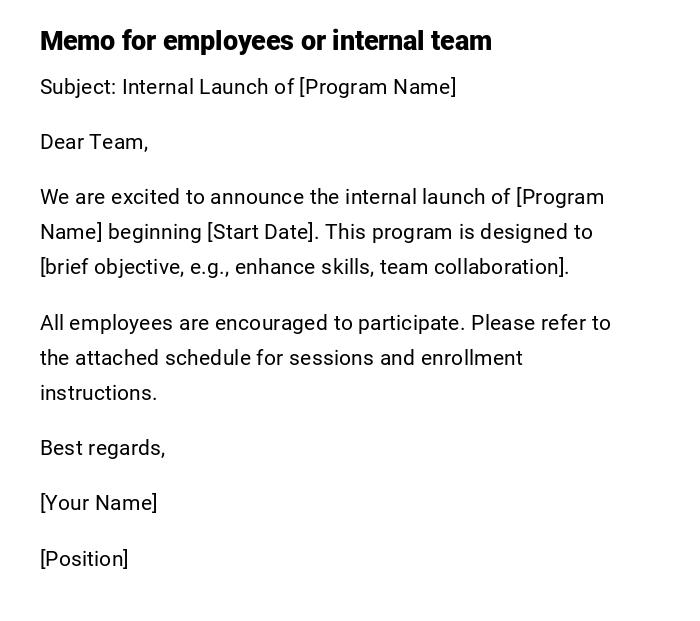 Memo for employees or internal team