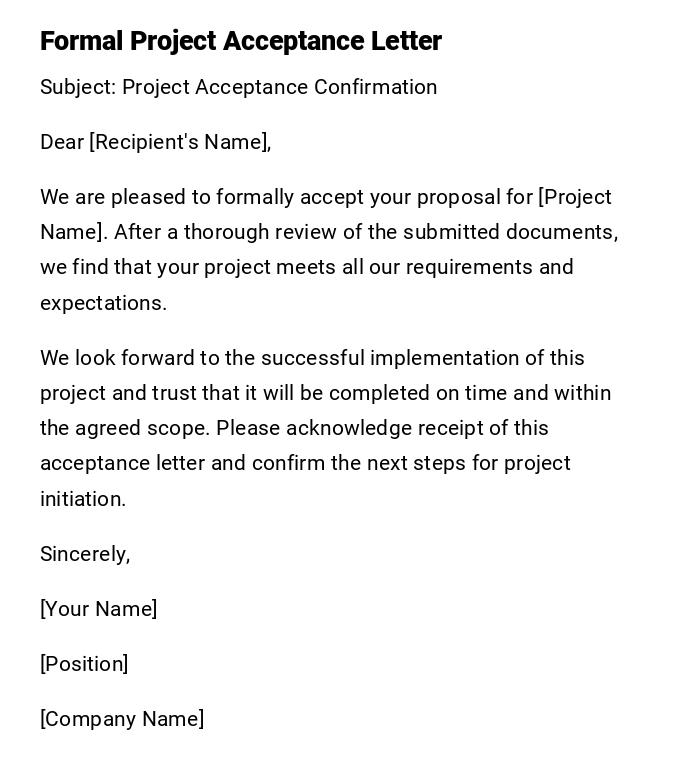 Formal Project Acceptance Letter