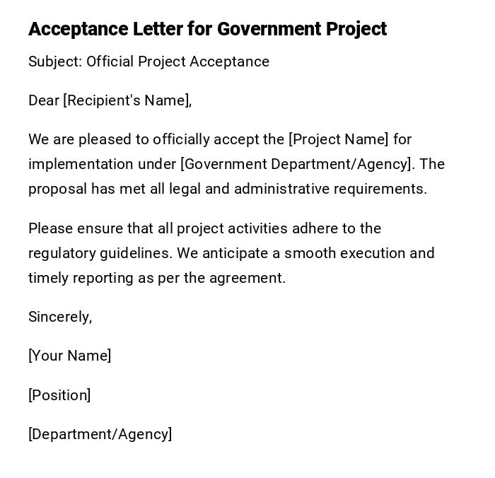 Acceptance Letter for Government Project