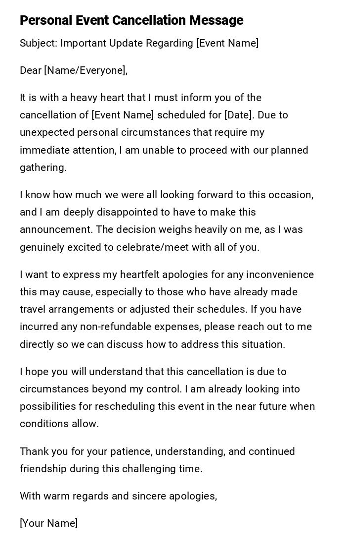 Personal Event Cancellation Message