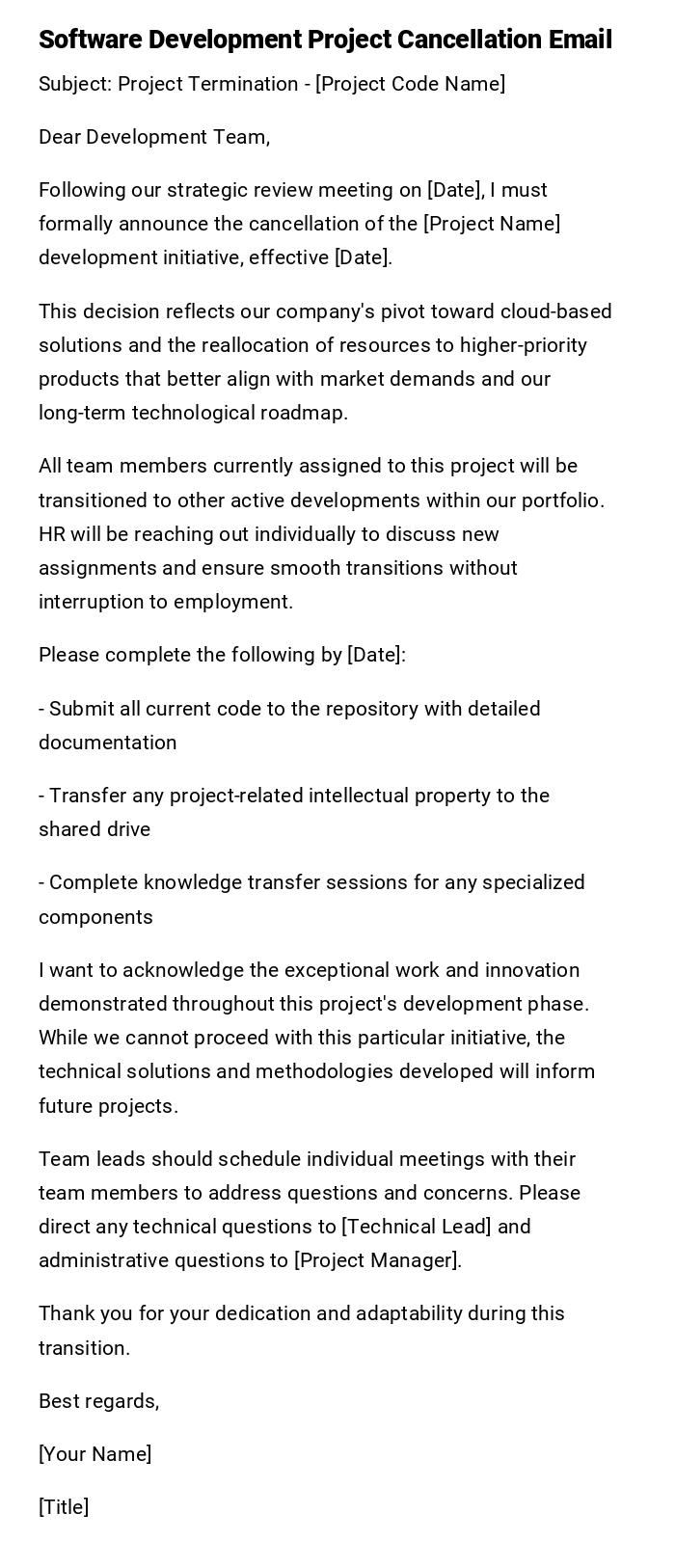 Software Development Project Cancellation Email