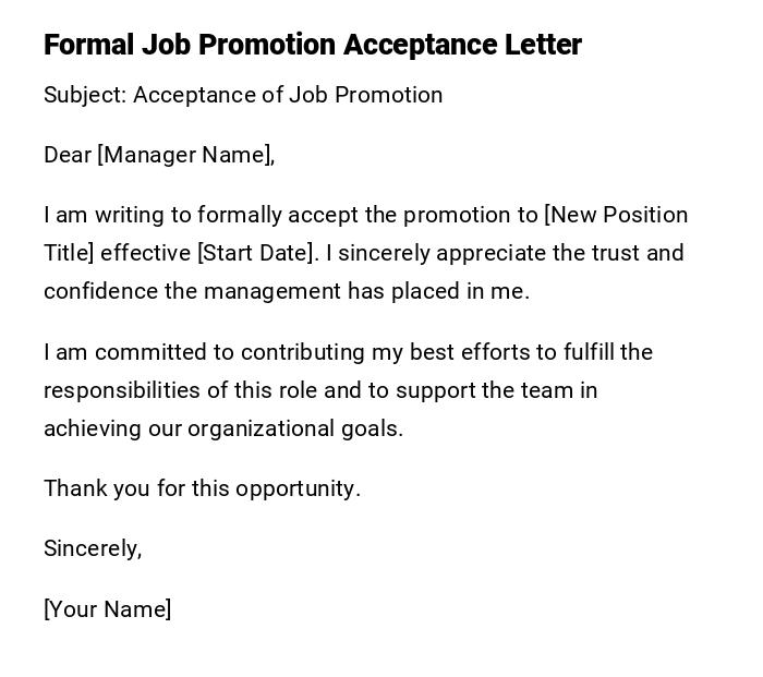 Formal Job Promotion Acceptance Letter