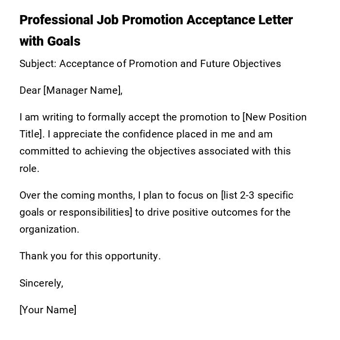 Professional Job Promotion Acceptance Letter with Goals