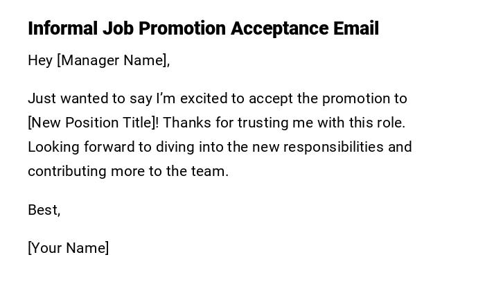 Informal Job Promotion Acceptance Email