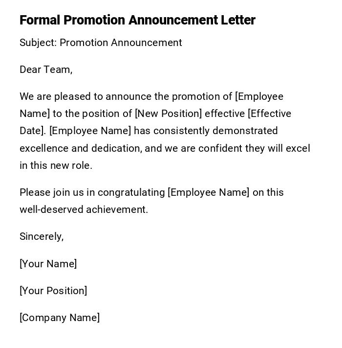 Formal Promotion Announcement Letter