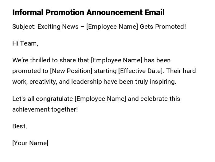 Informal Promotion Announcement Email
