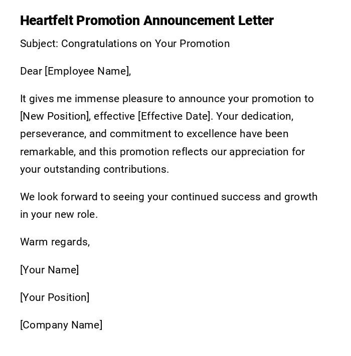 Heartfelt Promotion Announcement Letter