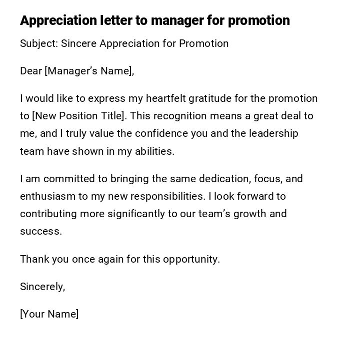 Appreciation letter to manager for promotion