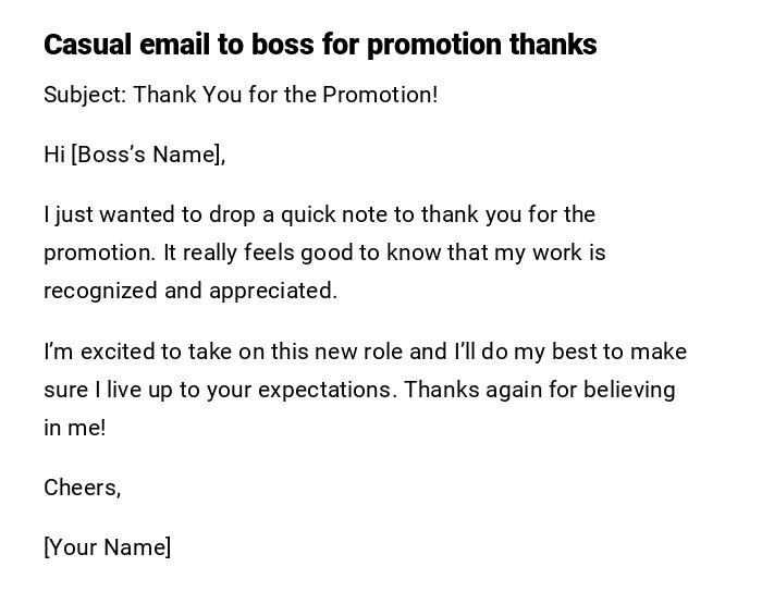 Casual email to boss for promotion thanks