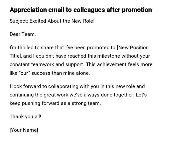 Appreciation email to colleagues after promotion