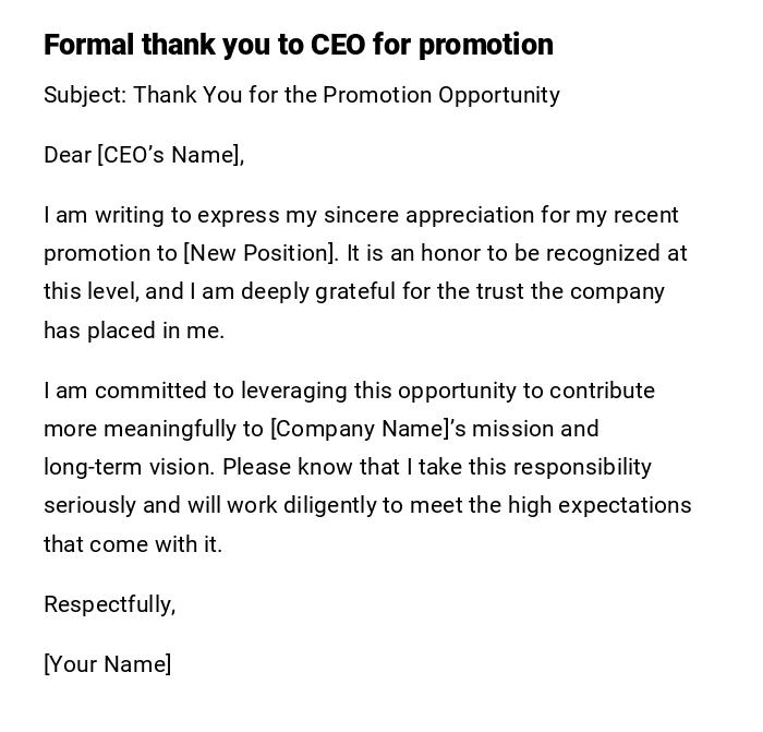 Formal thank you to CEO for promotion