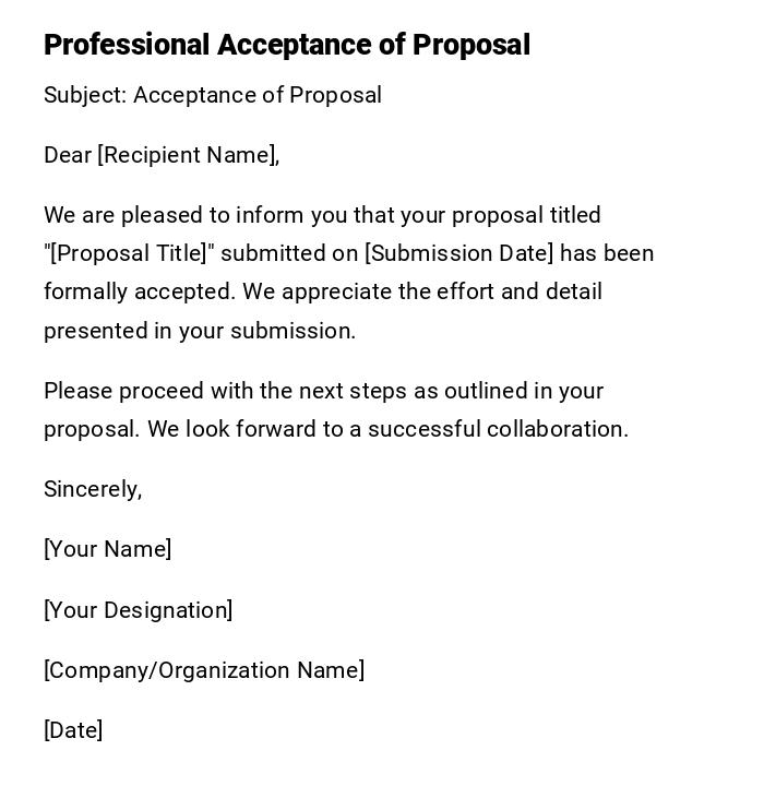 Professional Acceptance of Proposal