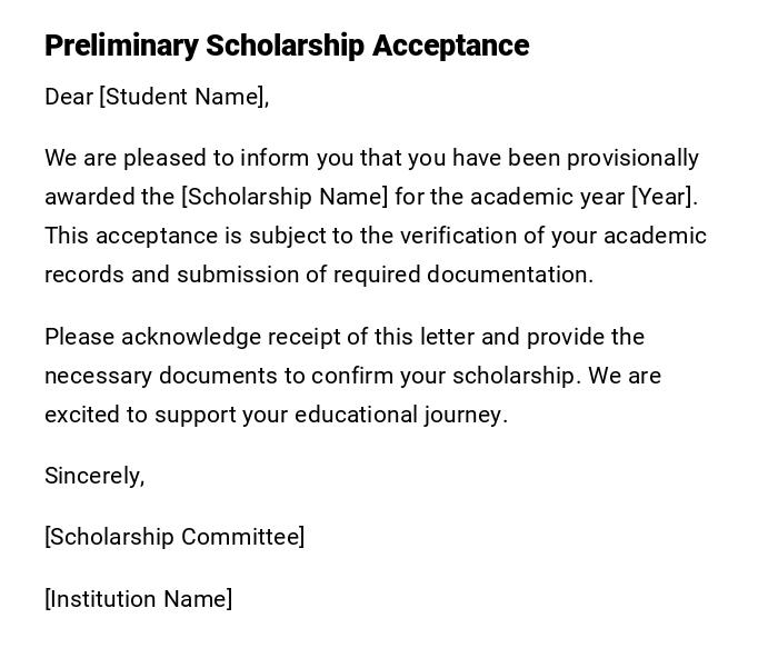 Preliminary Scholarship Acceptance