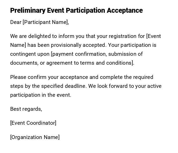 Preliminary Event Participation Acceptance