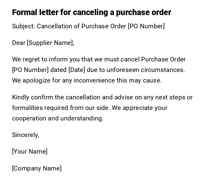 Formal letter for canceling a purchase order