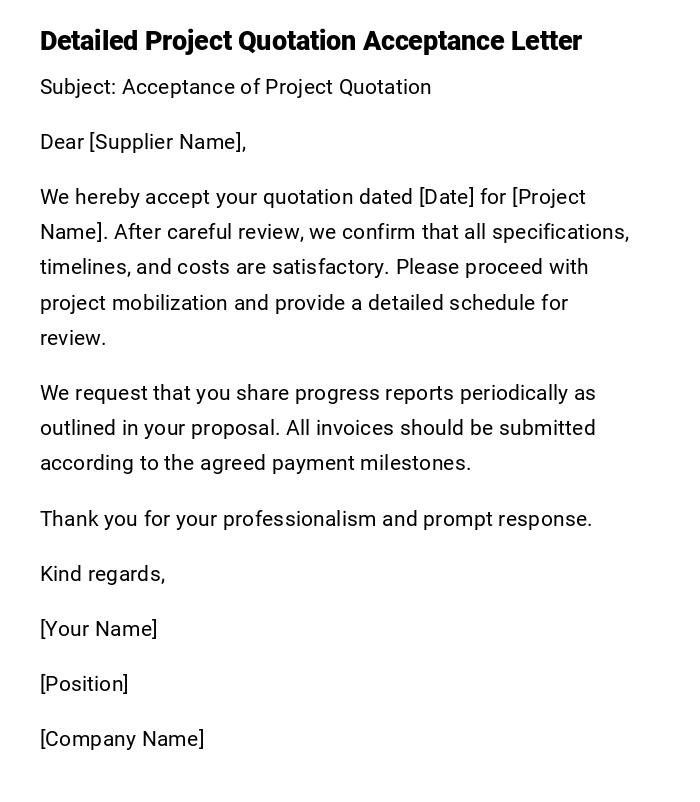 Detailed Project Quotation Acceptance Letter