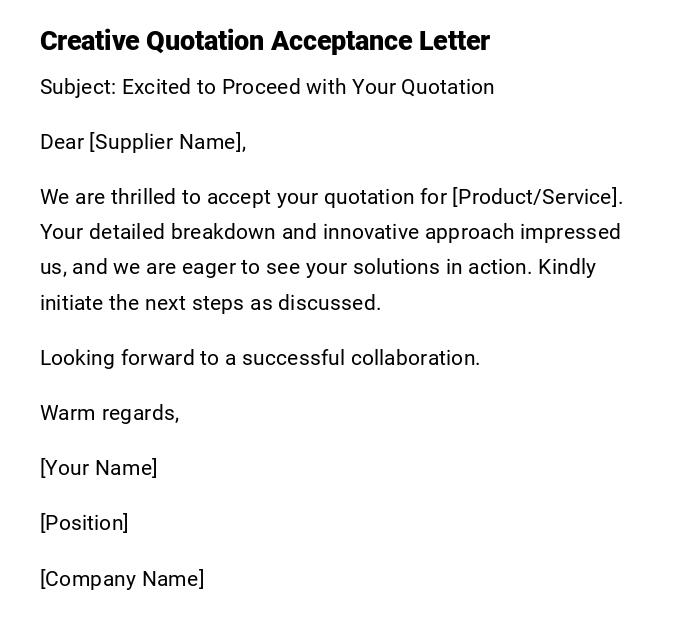 Creative Quotation Acceptance Letter