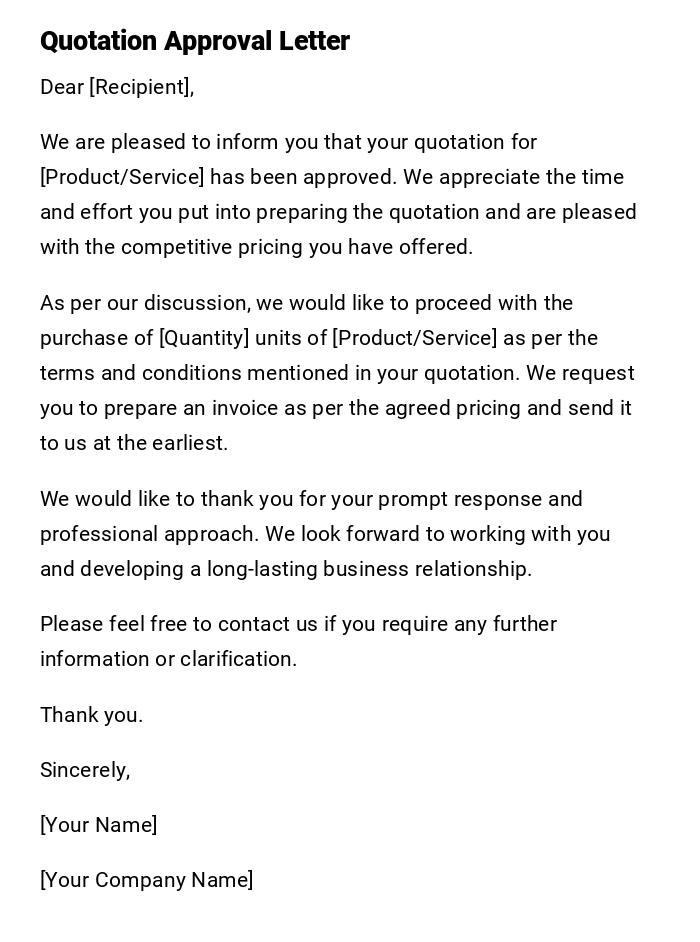 Quotation Approval Letter