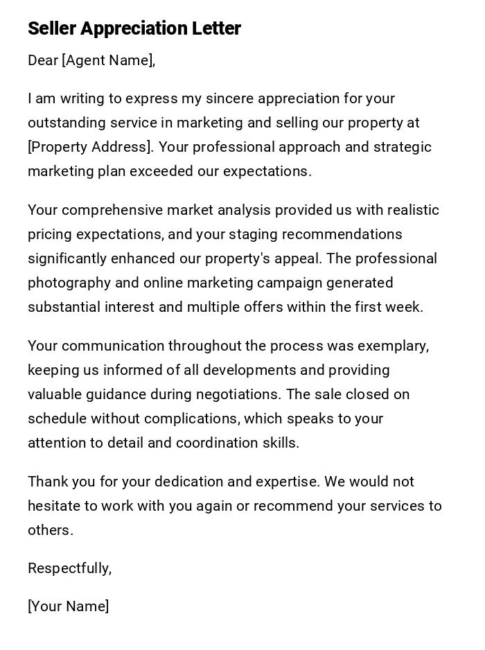 Seller Appreciation Letter