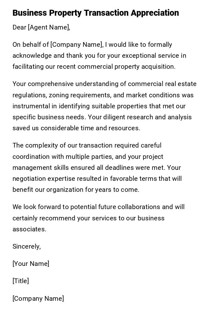 Business Property Transaction Appreciation
