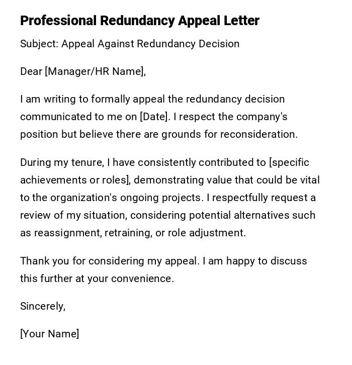 Professional Redundancy Appeal Letter