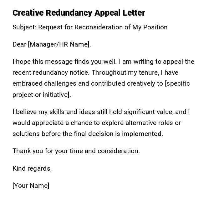 Creative Redundancy Appeal Letter